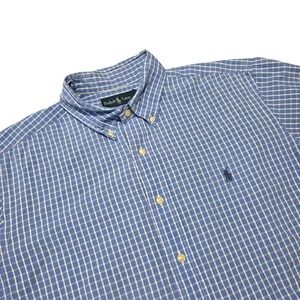 Ralph Lauren Blue Plaid Short Sleeve‎ Button Down Shirt Men's XL